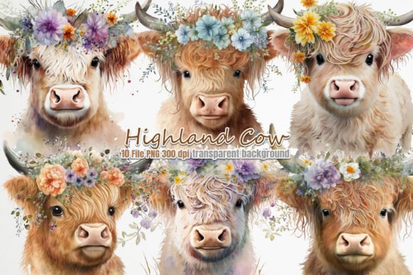 Charming Highland Cow & Flower Clipart: Creative Uses