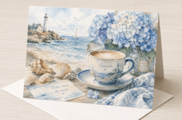 Coastal Coffee Watercolor Art: A Designer's Tranquil Escape