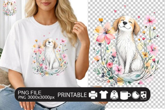 Cute Watercolor Dog PNG - Happy Smiling