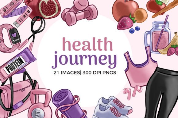 Health Planner Clipart: 21 Fitness Illustrations for Designers