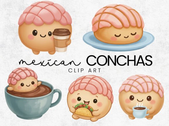Kawaii Conchas Clipart: Sweet Mexican Bread Designs