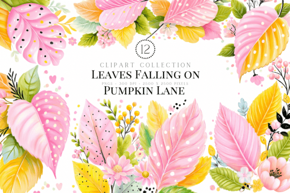 Leaves Falling on Pumpkin Lane Clipart for Autumn Designs