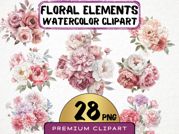 Pink Floral Elements Clipart: A Versatile Watercolor Collection