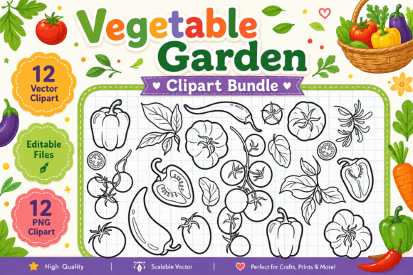 Vegetable Garden Clipart Bundle: Fresh Design Assets