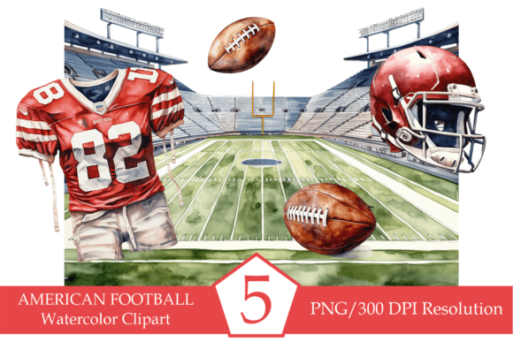 Watercolor American Football Clipart: Textured Design Elements