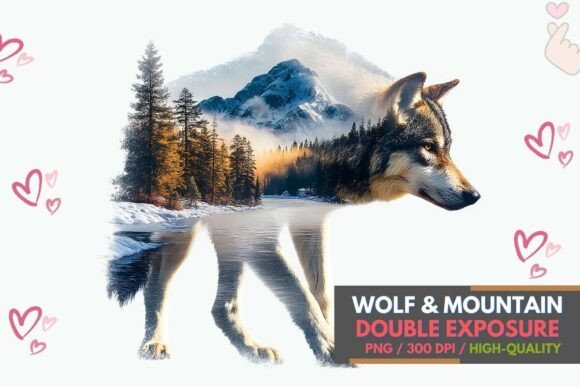 Wolf Double Exposure PNG: Bold Sublimation Design Assets